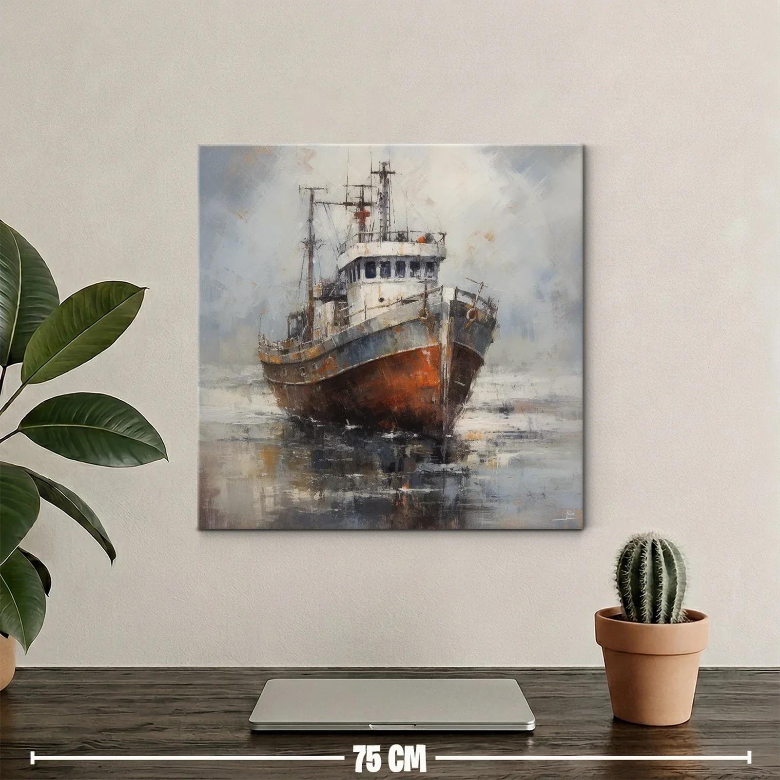 Cuadro barco antiguo en paisaje marino brumoso — miniatura 2