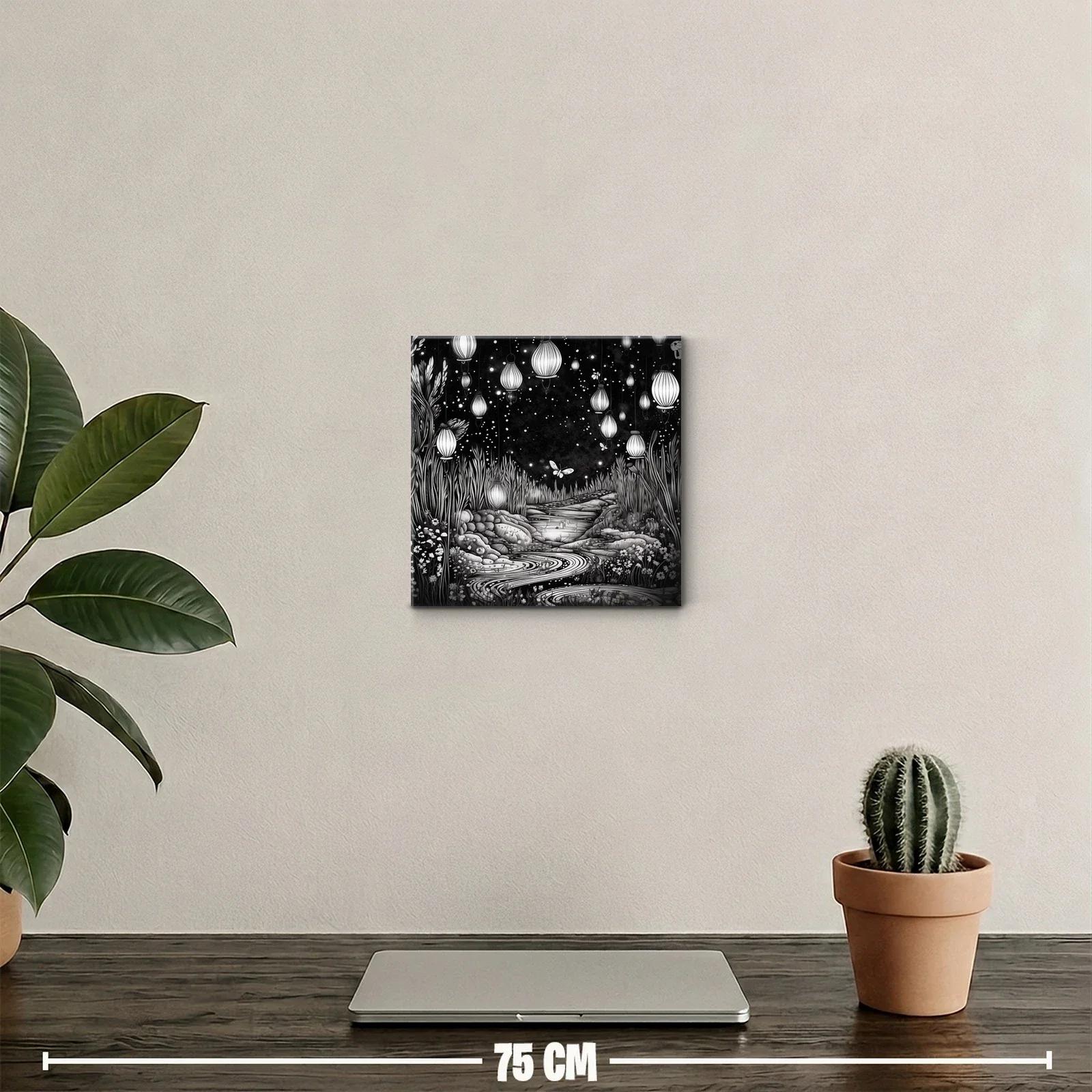 Paisaje nocturno con linternas y mariposas brillantes — miniatura 2