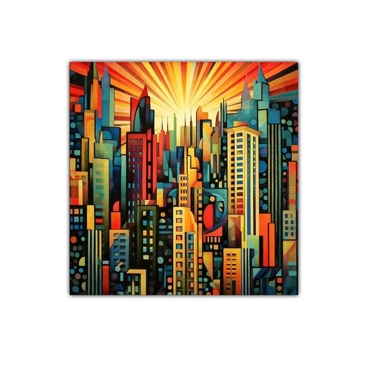 Vibrante ciudad moderna con luz radiante al amanecer — imagen principal