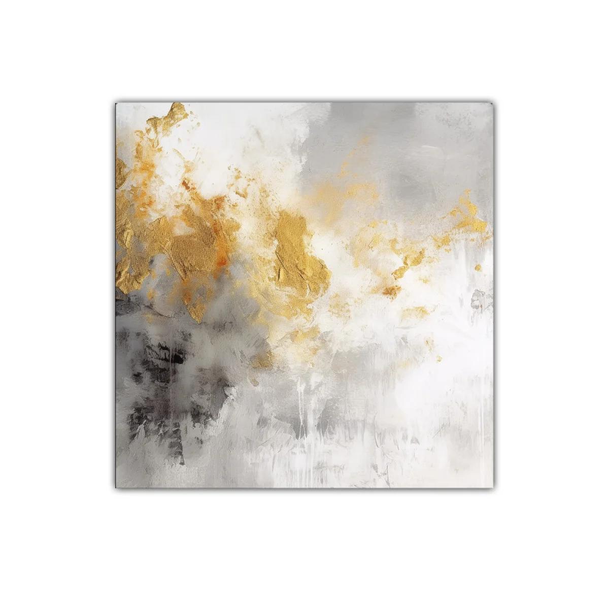Cuadro abstracto con tonos dorados y grises modernos