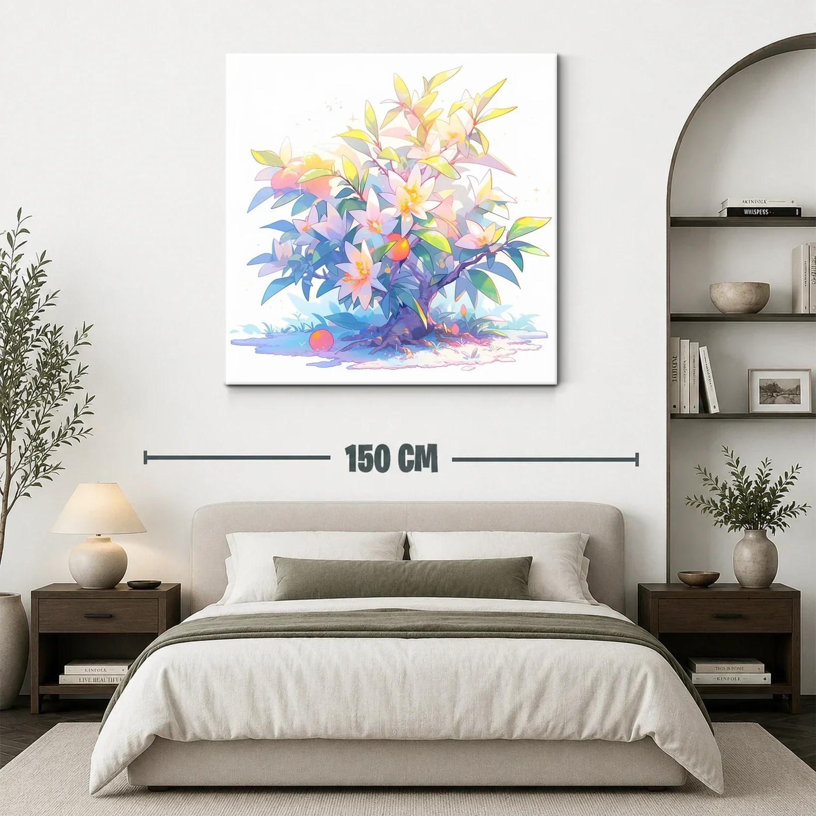 Cuadro de árbol floreciente con tonos pastel y naranjas — miniatura 3