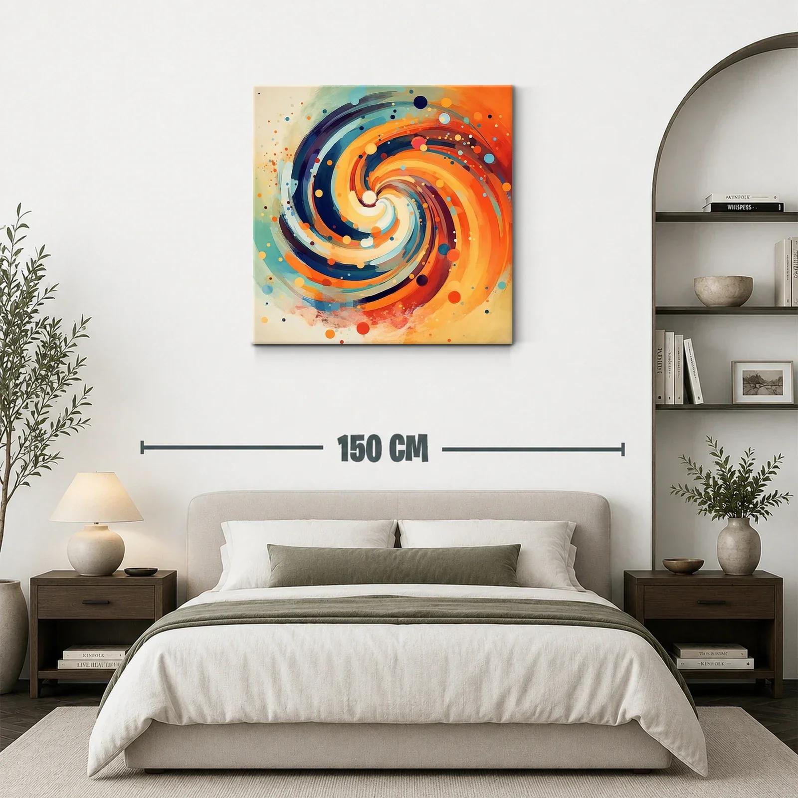 Cuadro abstracto espiral en tonos cálidos y fríos — miniatura 3