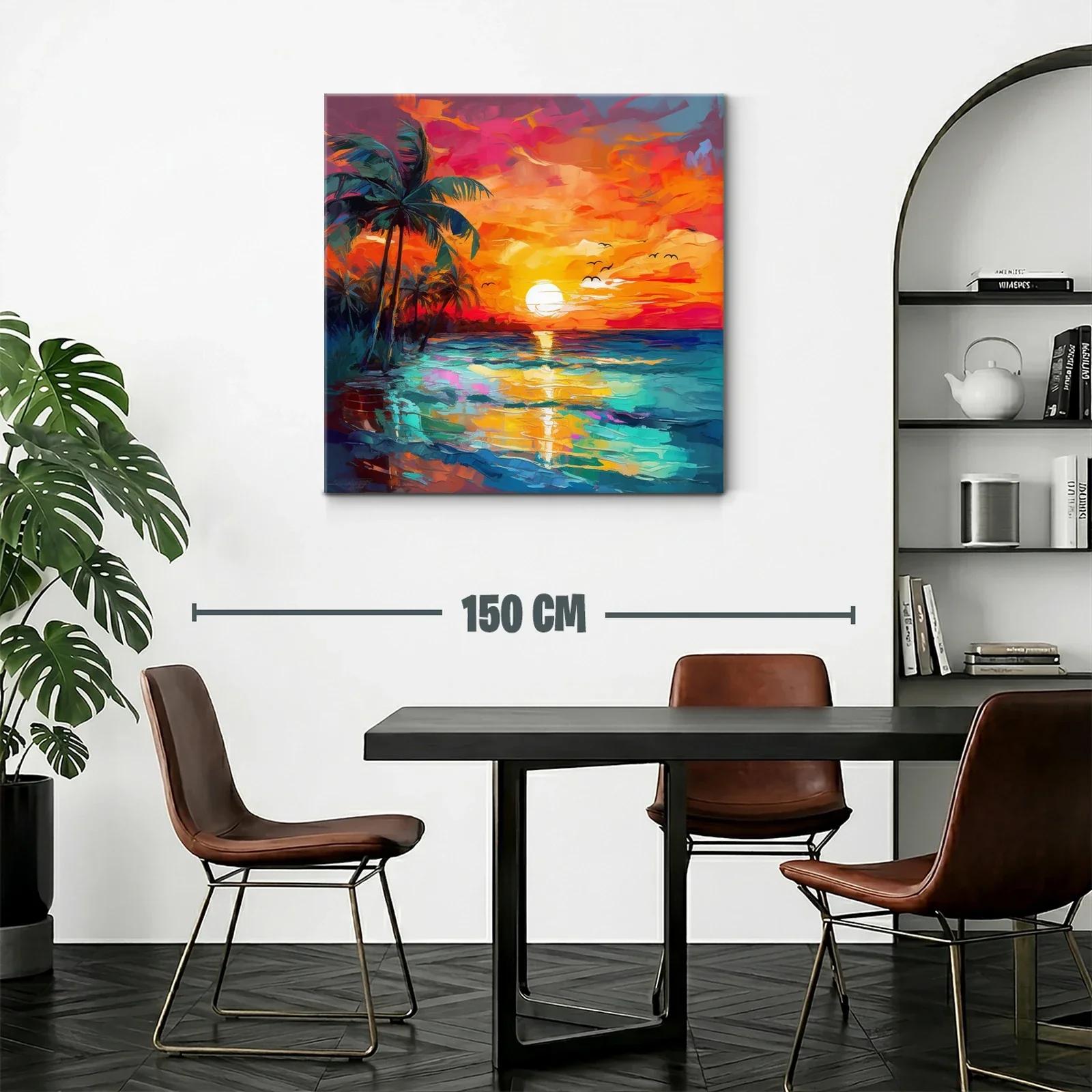 Atardecer vibrante con palmeras y reflejos en el mar — miniatura 2