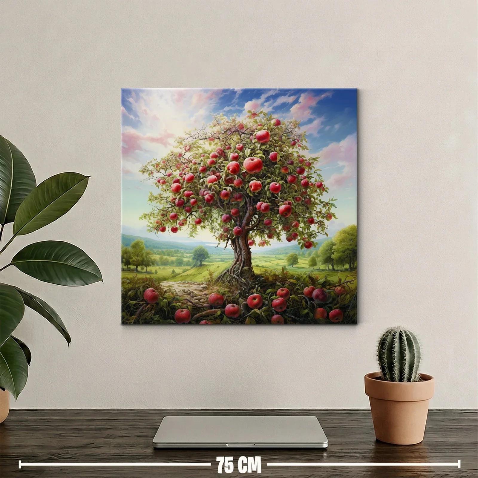 Árbol frutal cargado de manzanas en paisaje campestre — miniatura 2