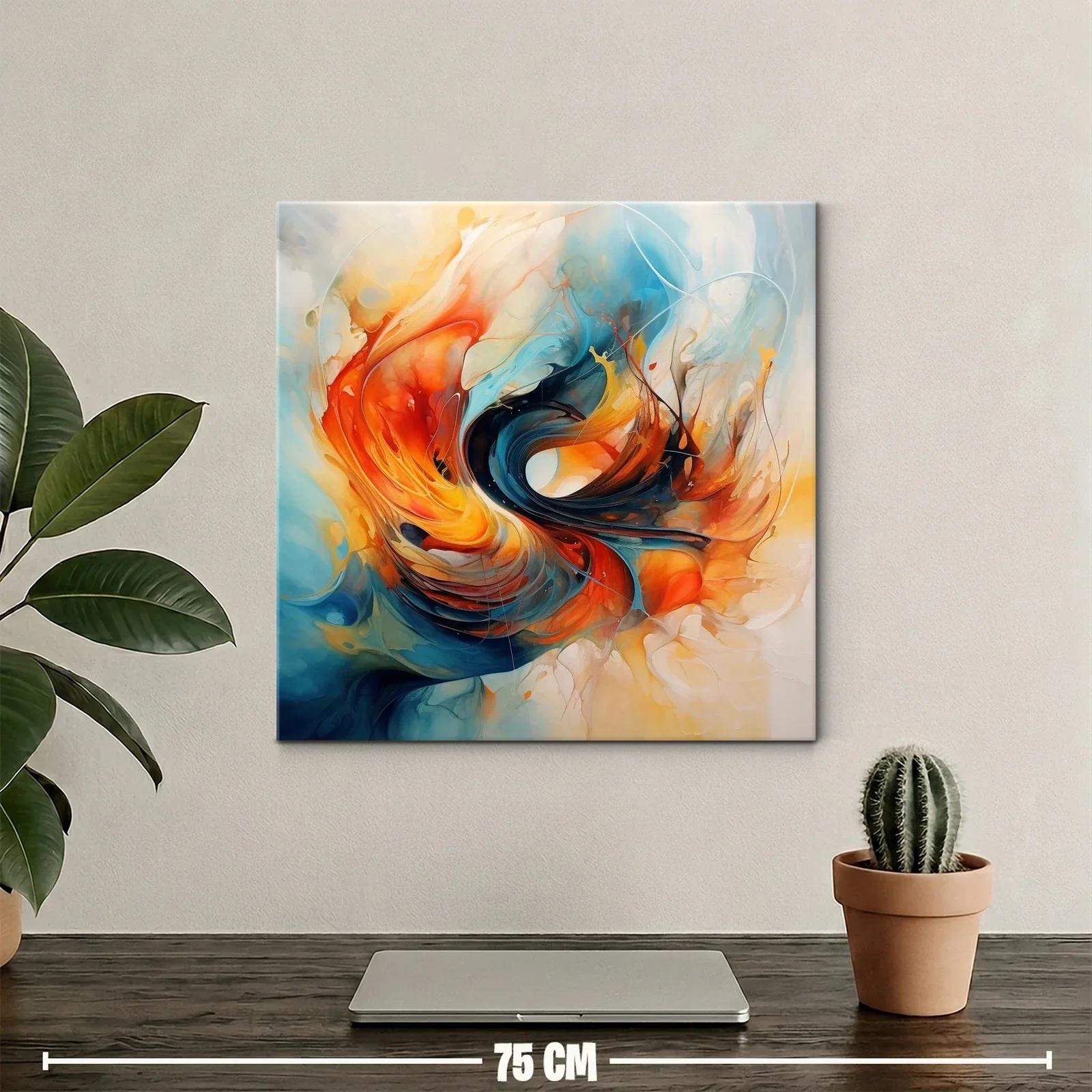 Cuadro abstracto con vibrantes tonos cálidos y fríos en movimiento — miniatura 2