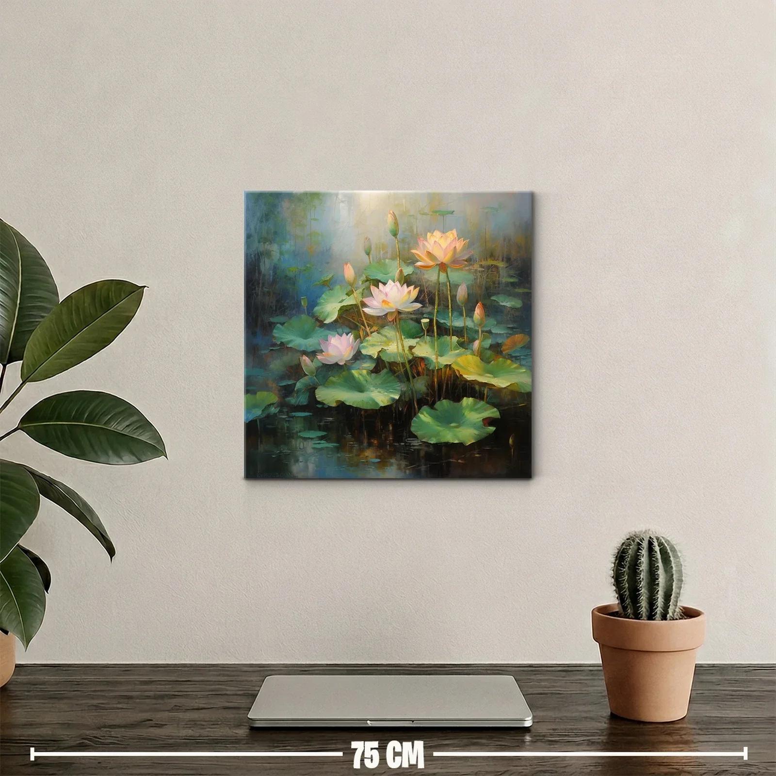 Cuadro con delicadas flores de loto y hojas verdes — miniatura 2