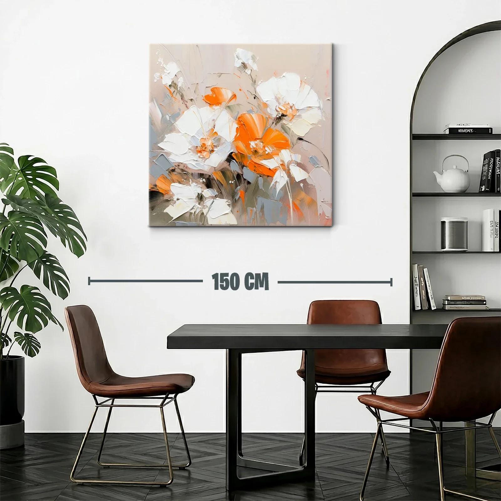 Cuadro floral con tonos cálidos y neutros para sala — miniatura 2