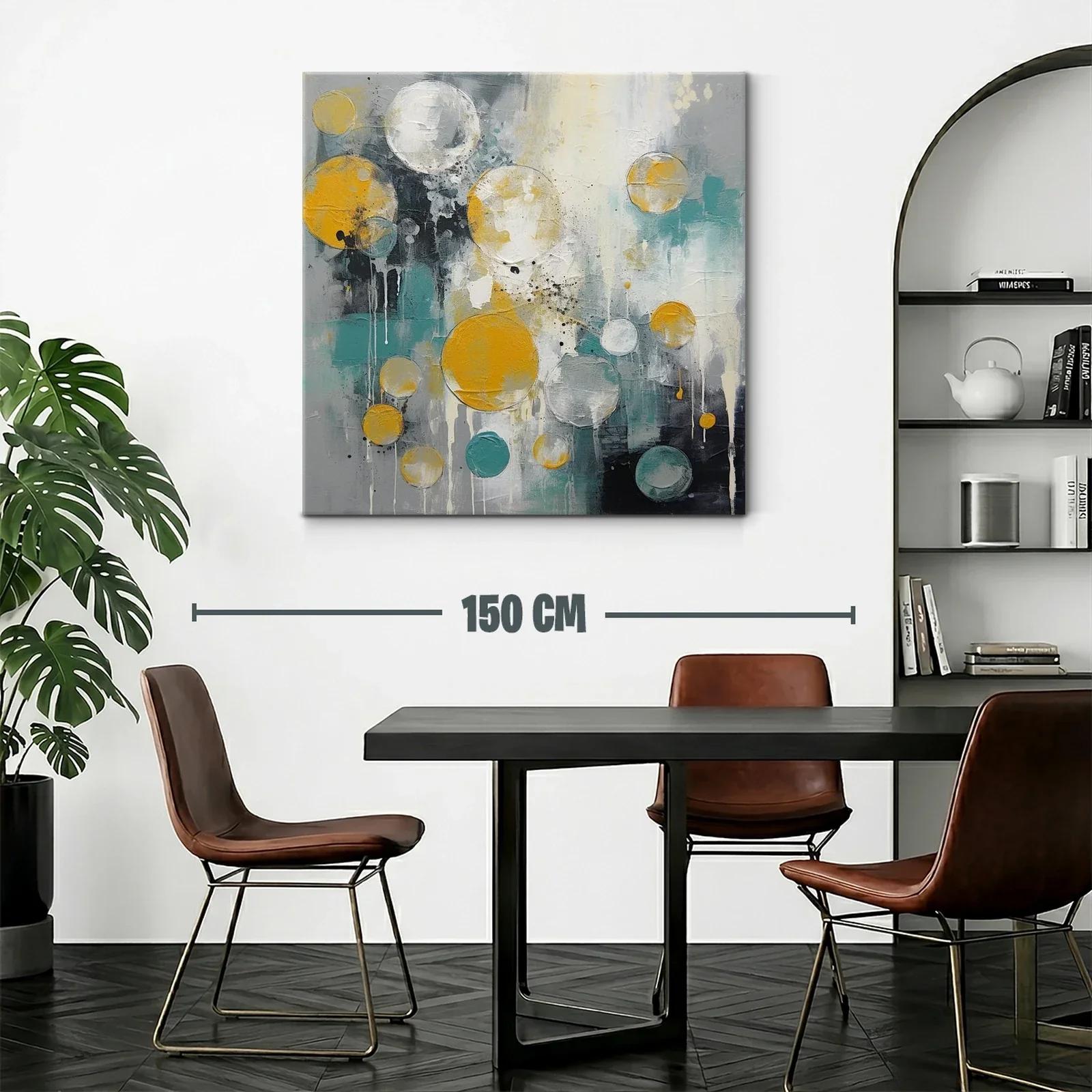 Cuadro abstracto con esferas doradas y tonos azulados — miniatura 2