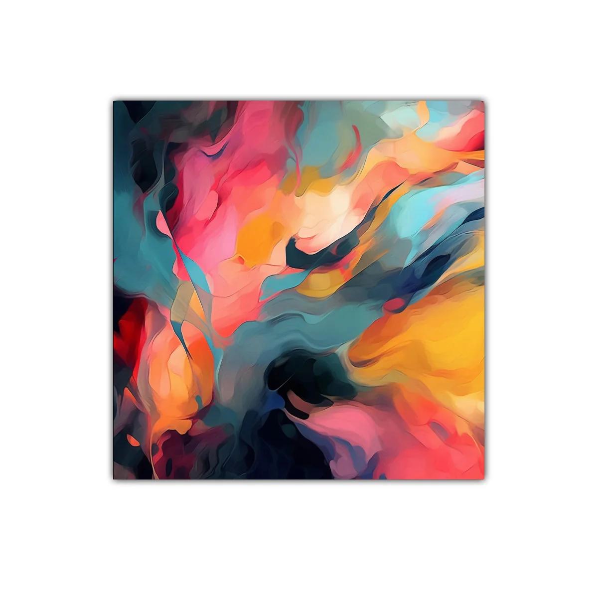 Cuadro abstracto con colores vibrantes y formas fluidas