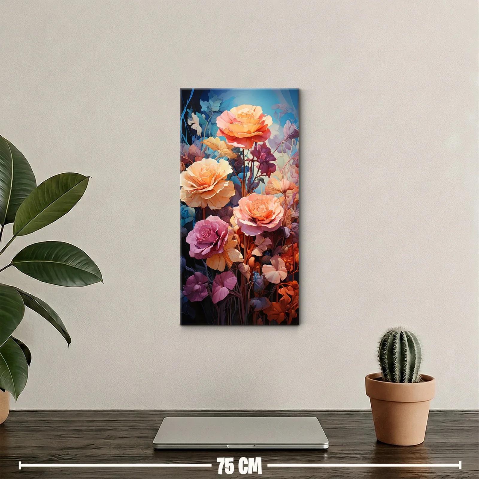 Cuadro de rosas melocotón y rosa con fondo azul brumoso — miniatura 2