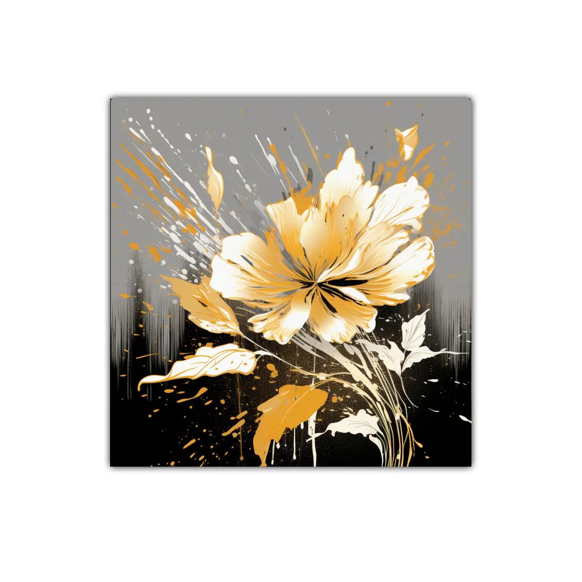 Cuadro decorativo con flor dorada y fondo gris oscuro