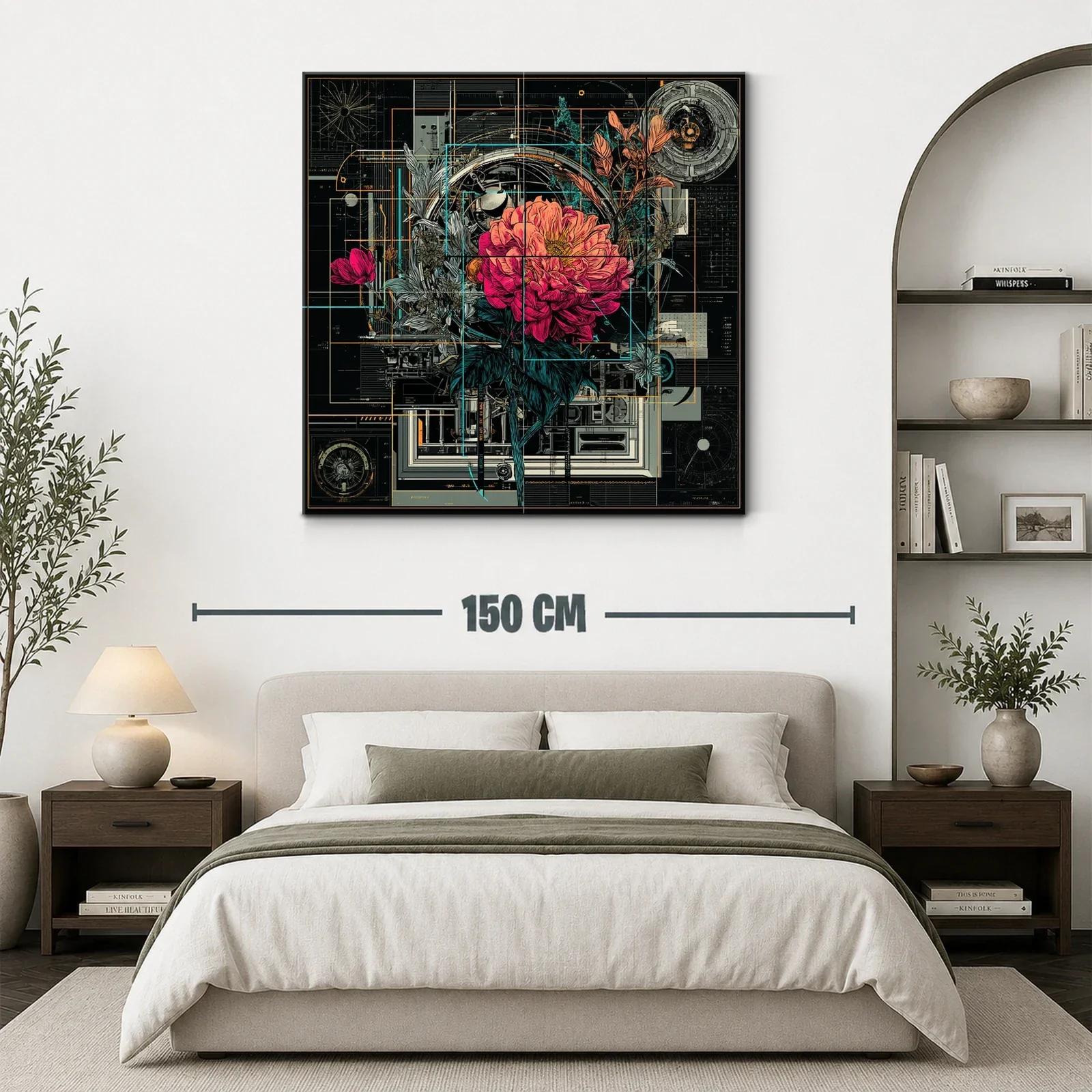 Composición floral futurista con elementos técnicos y vibrantes — miniatura 3