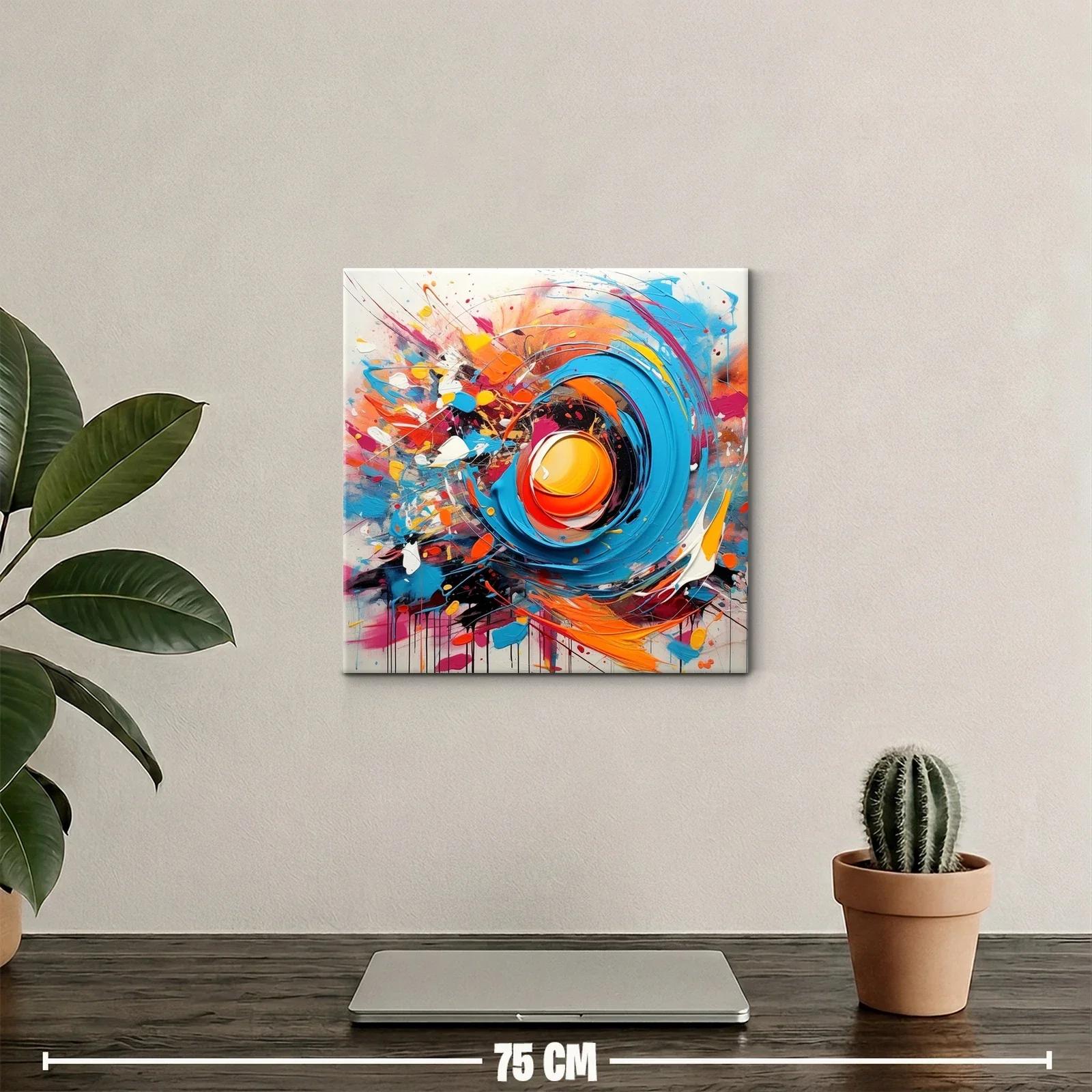 Cuadro abstracto en vibrantes tonos azules y naranjas — miniatura 2