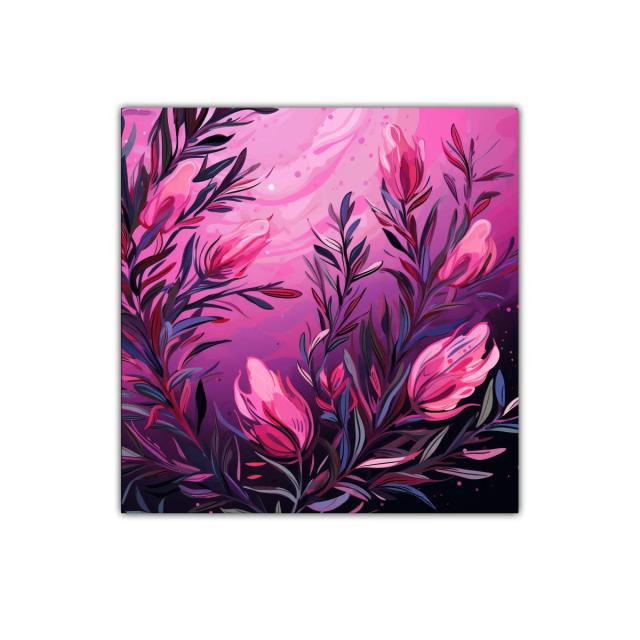 Cuadro decorativo con flores estilizadas en tonos rosas y morados