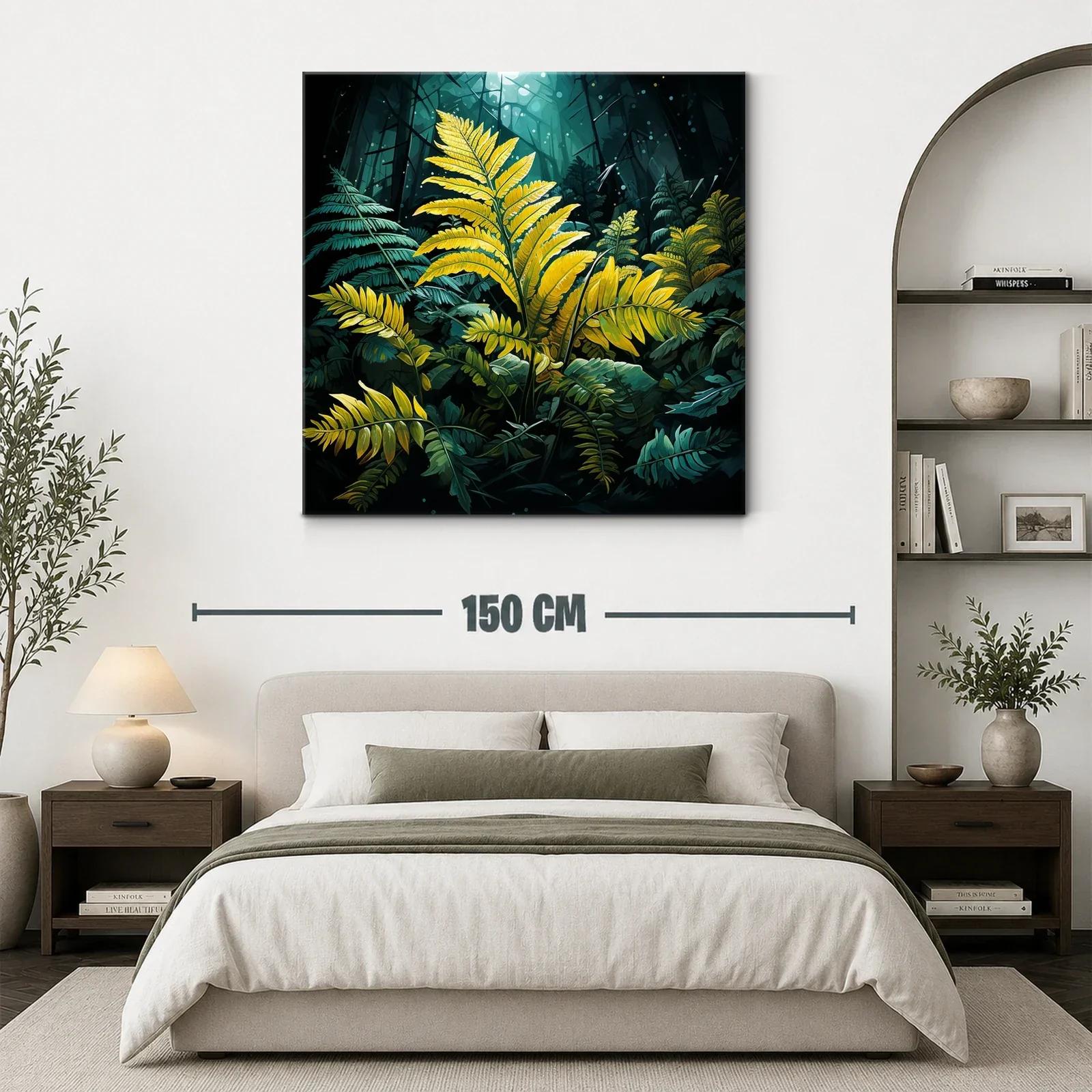 Hojas amarillas destacadas en selva oscura y luminosa — miniatura 3