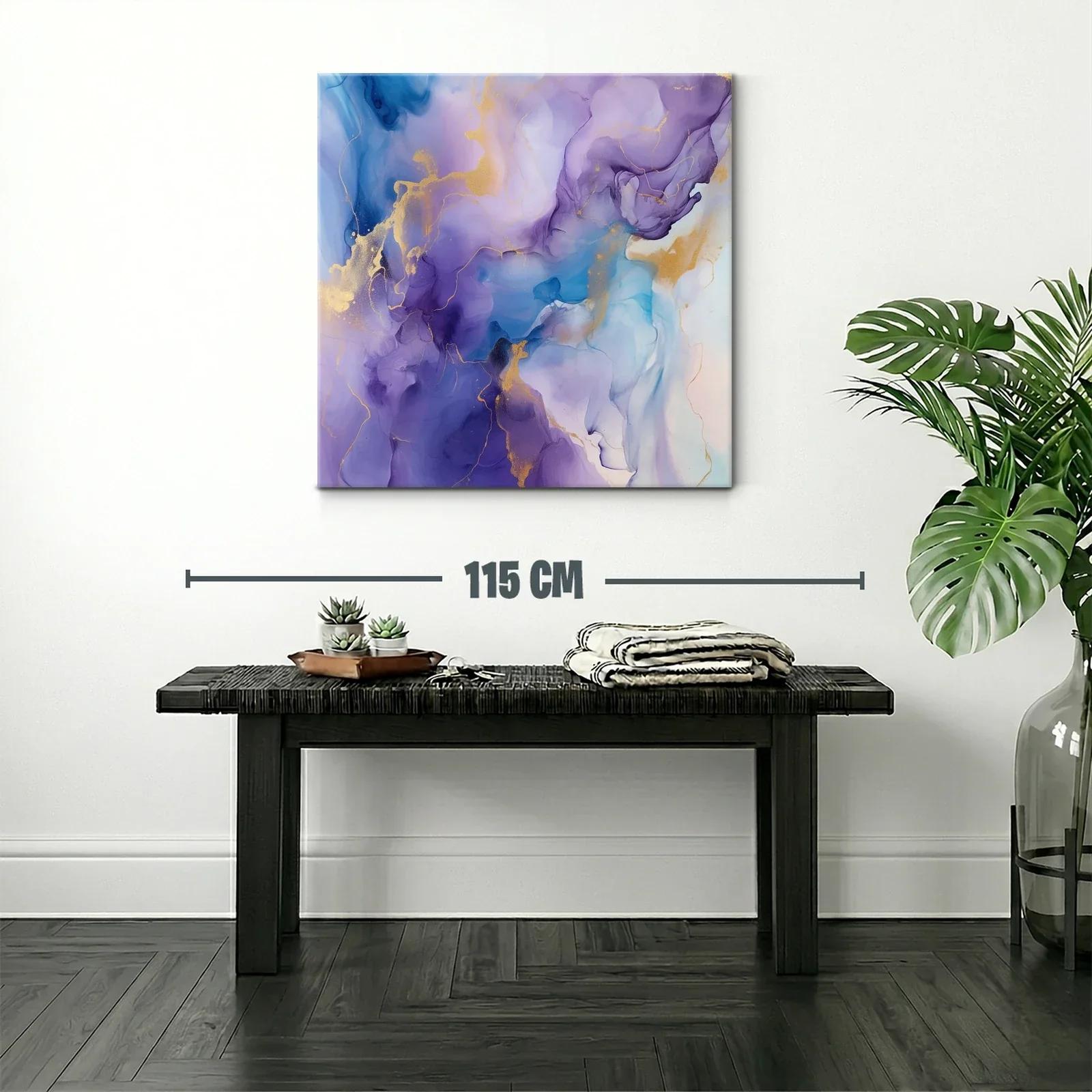 Cuadro abstracto en tonos violeta azul y dorado — miniatura 2