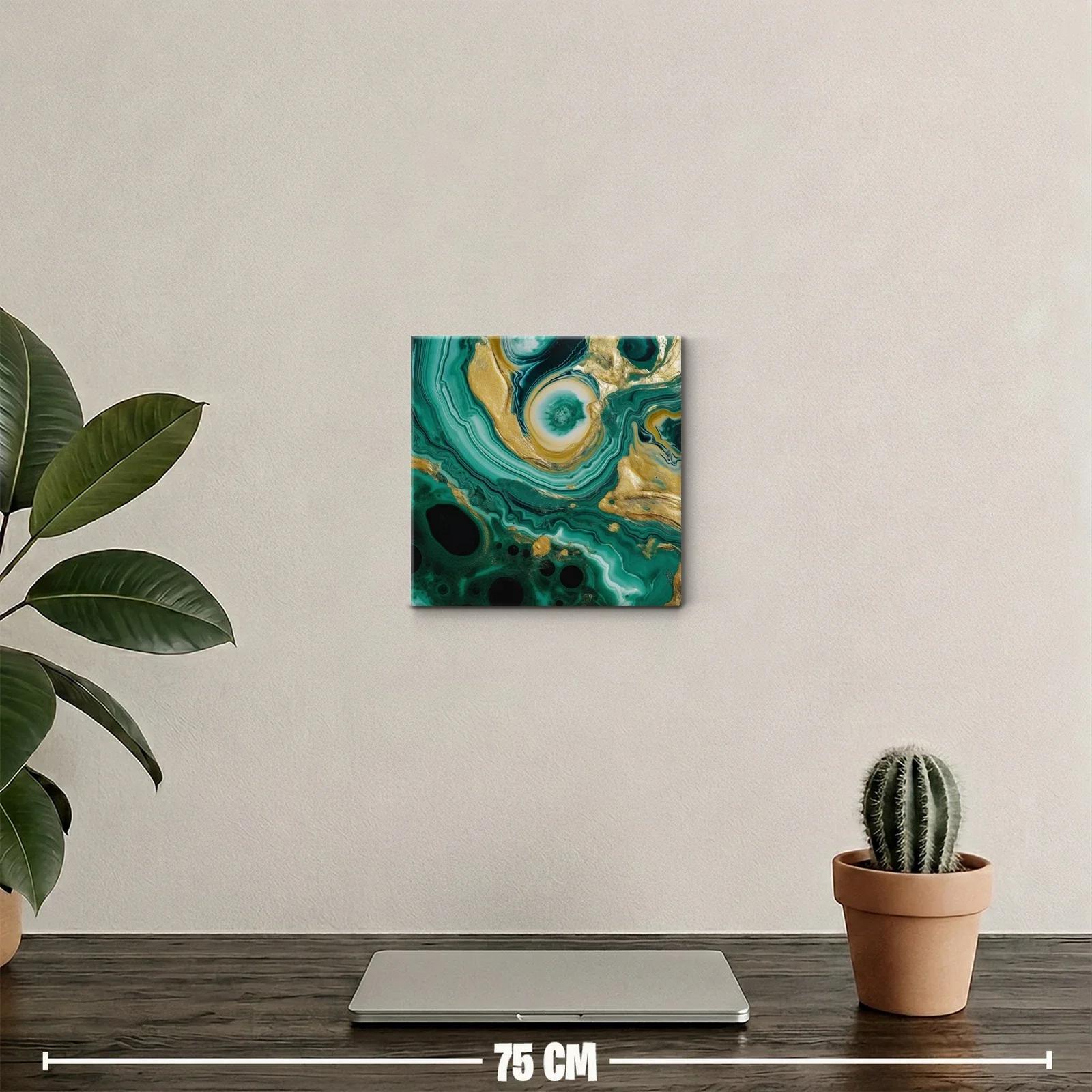 Cuadro abstracto con tonos verdes y dorados vibrantes — miniatura 2