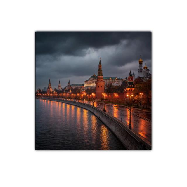 Anochecer en la fortaleza histórica con luces reflejadas