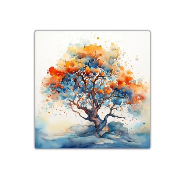 Árbol vibrante con tonos cálidos y fríos en armonía visual