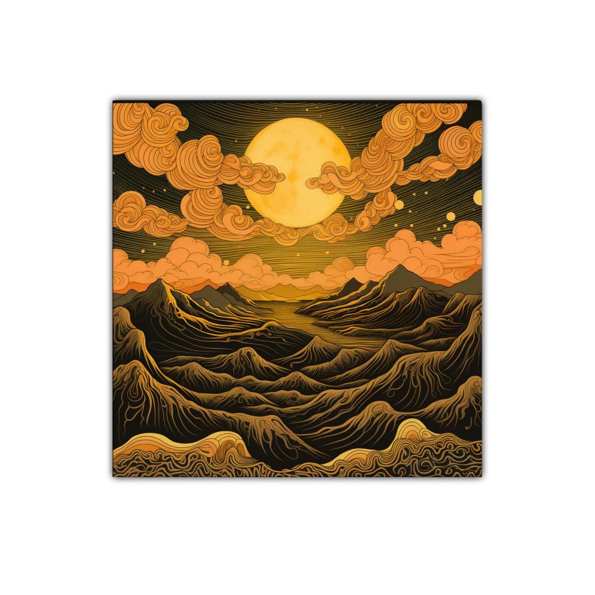 Paisaje onírico con luna y montañas en tonos cálidos — imagen principal