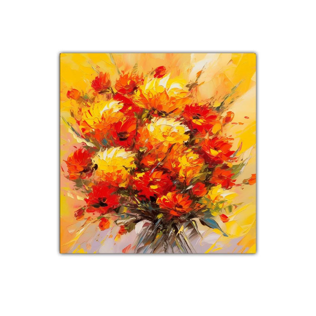 Cuadro moderno con ramo vibrante de flores rojas y amarillas — imagen principal