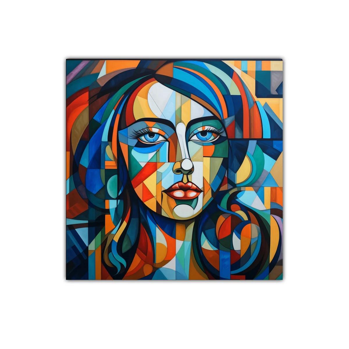 Retrato femenino en estilo cubista vibrante y contemporáneo