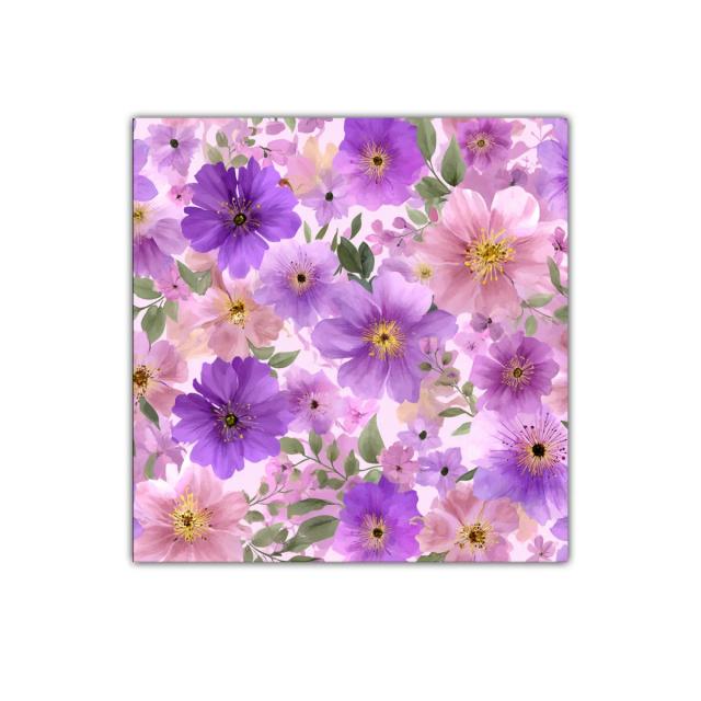 Cuadro floral con delicadas flores en tonos lilas y rosas