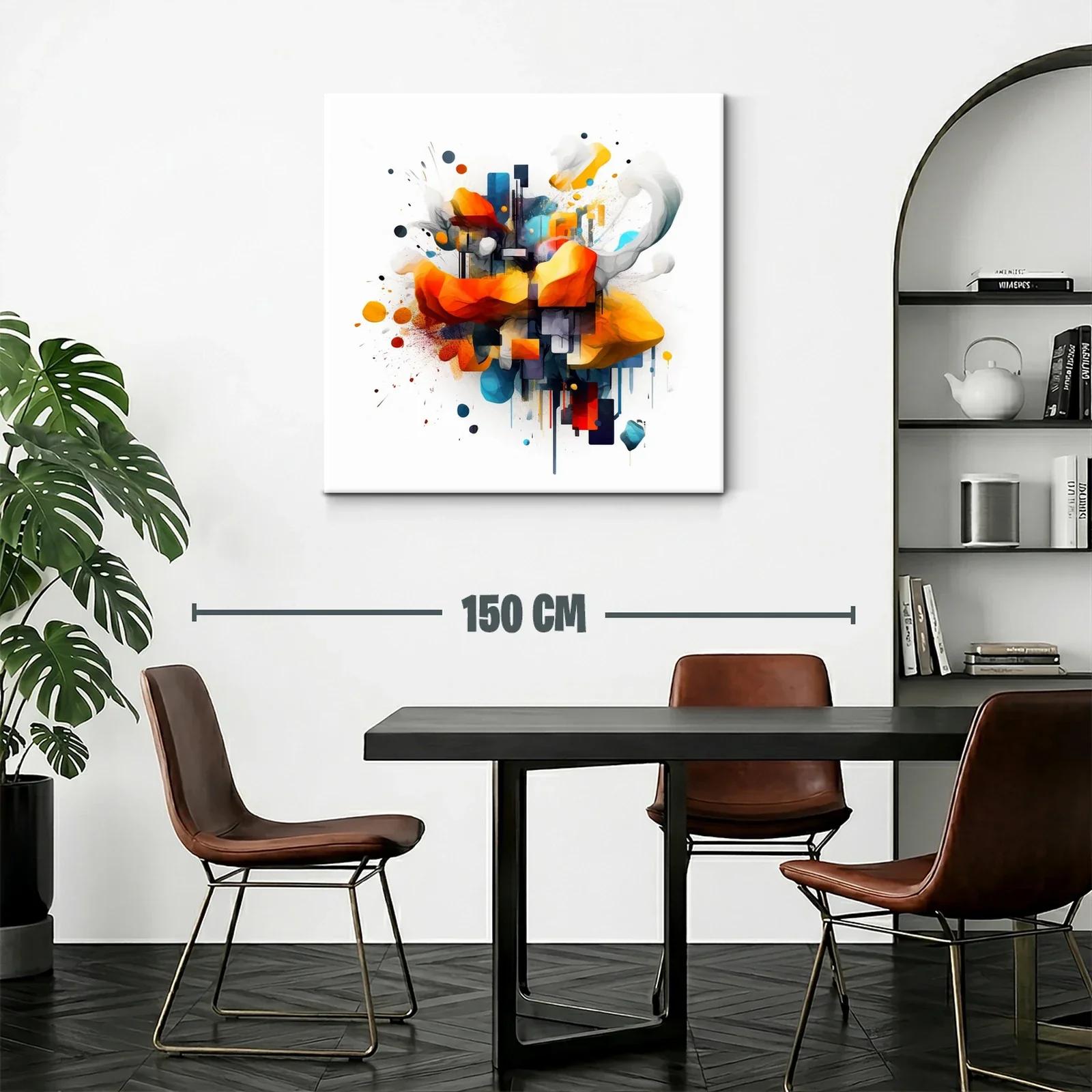 Cuadro abstracto con formas vibrantes en tonos cálidos y fríos — miniatura 2