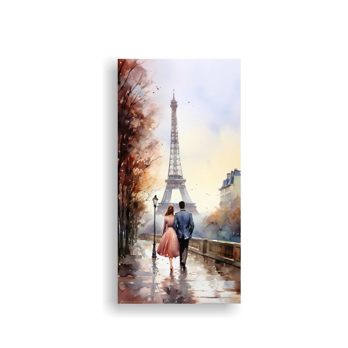Cuadro pareja caminando hacia la Torre Eiffel