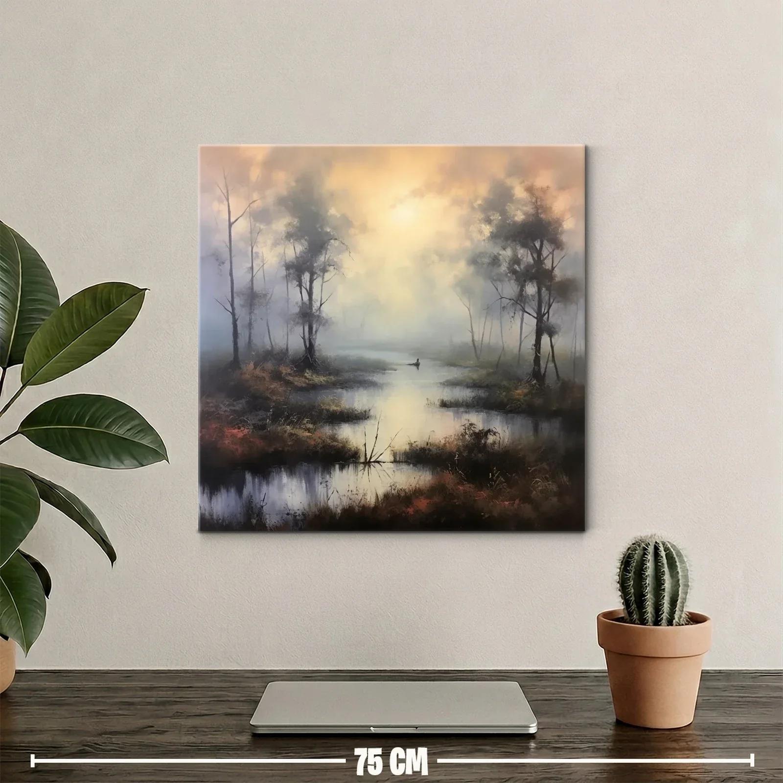 Paisaje brumoso de río sereno en tonos cálidos y grises — miniatura 2