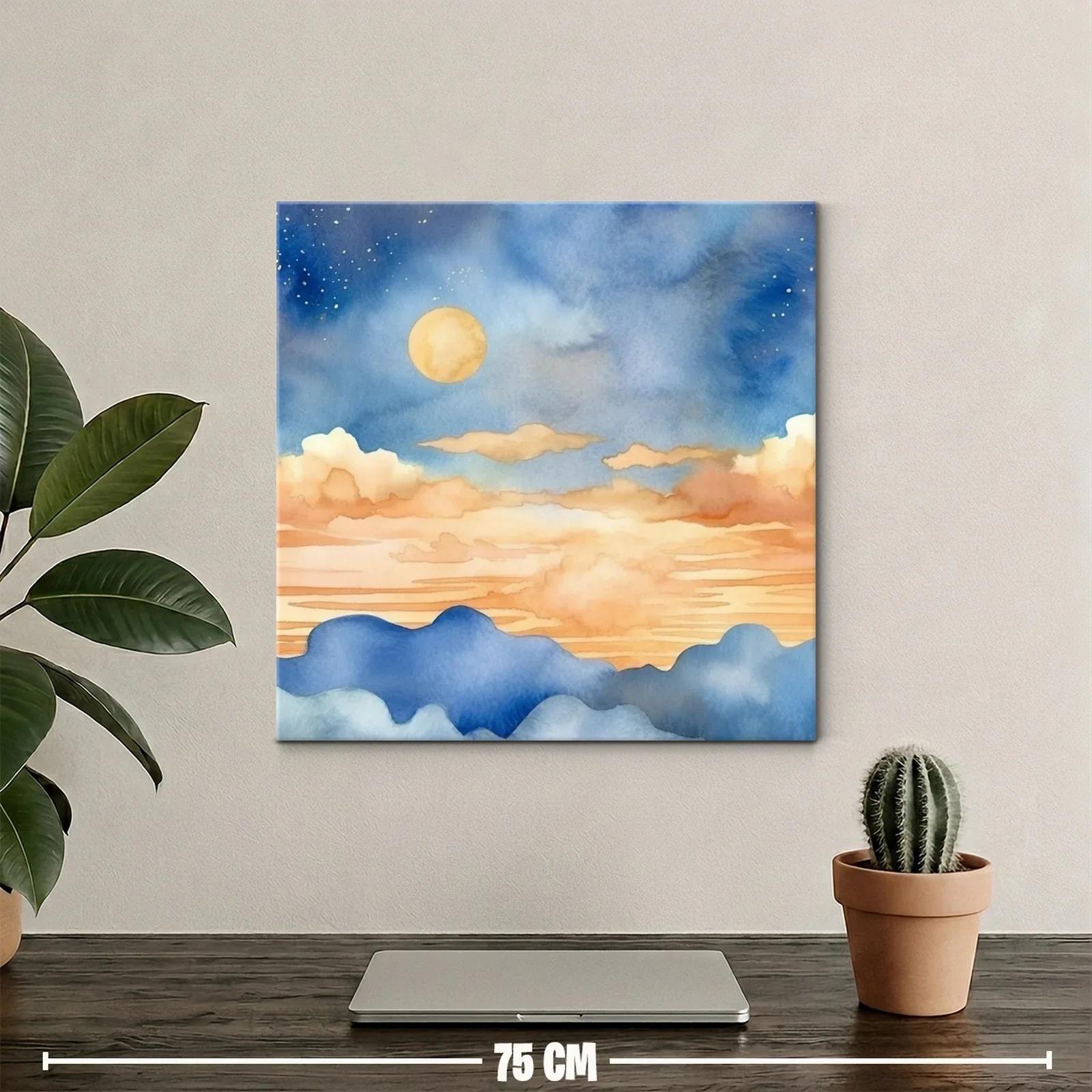 Paisaje nocturno con luna y montañas en tonos suaves — miniatura 2