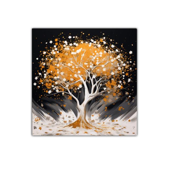 Árbol en tonos cálidos sobre fondo oscuro