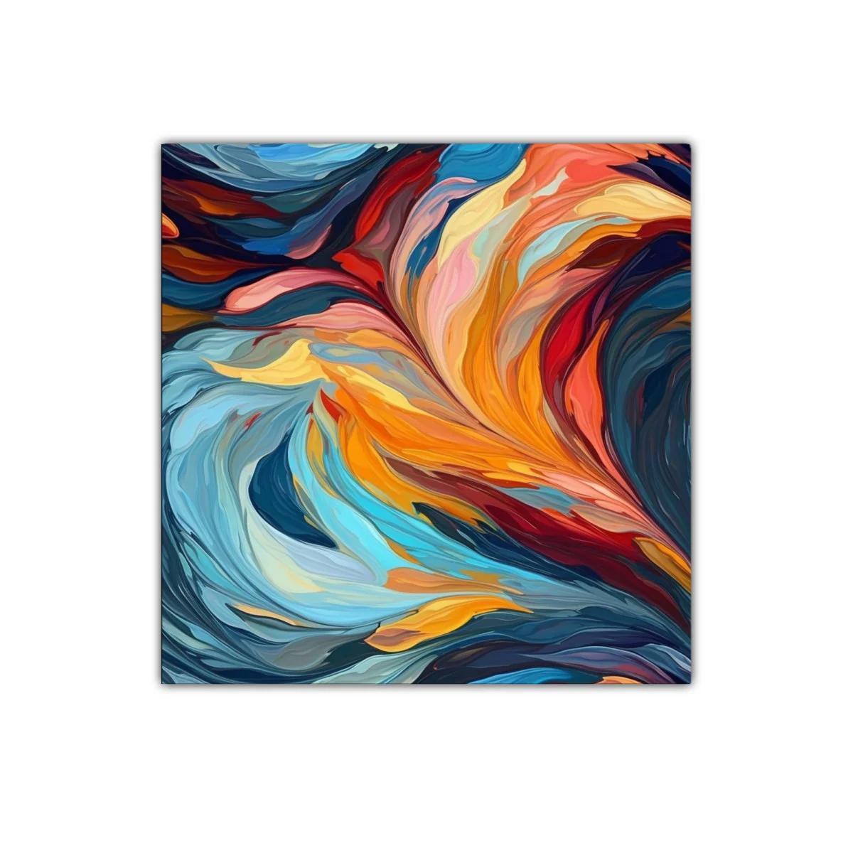 Cuadro decorativo con vibrantes formas fluidas en tonos cálidos y fríos