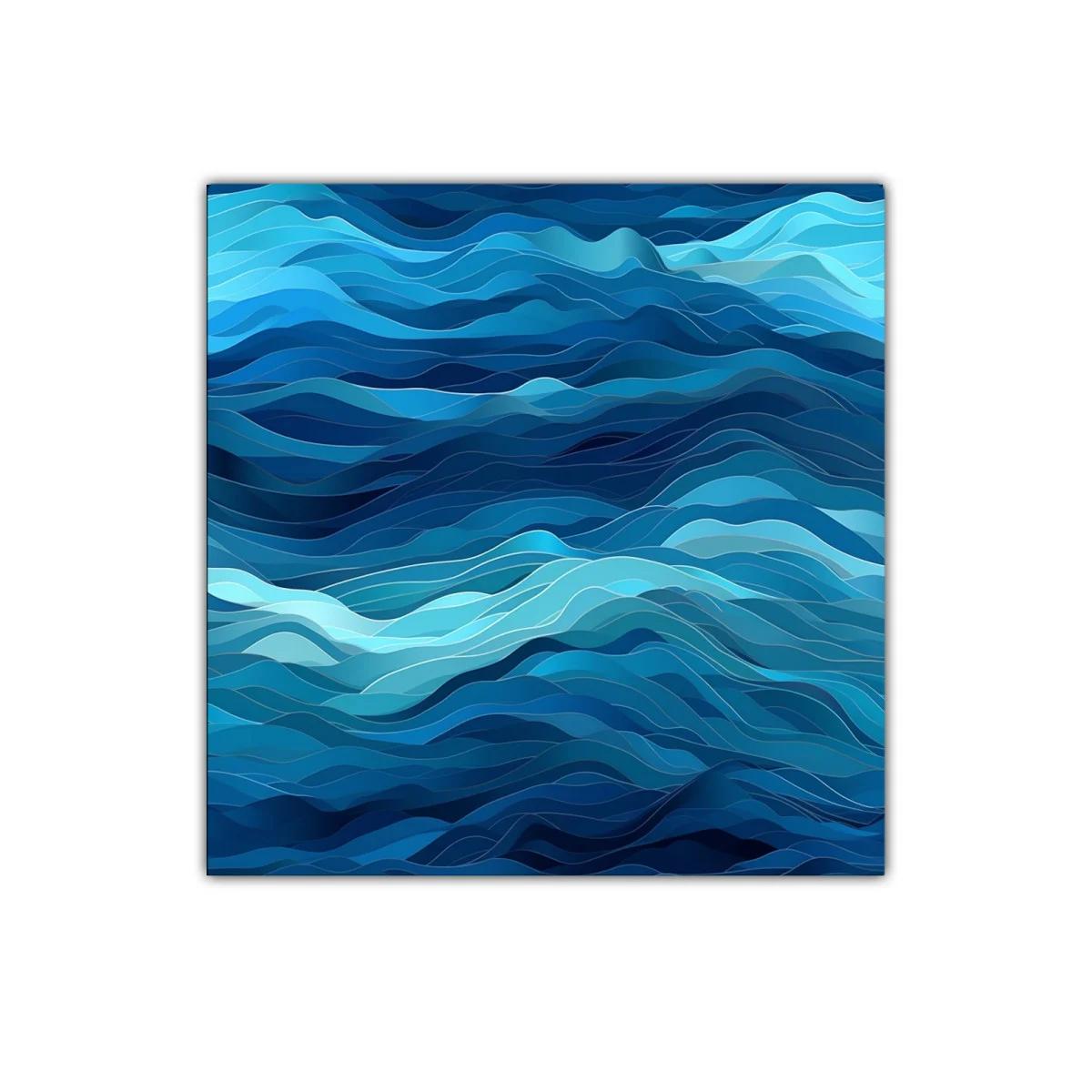 Cuadro abstracto de olas en tonos azules profundos