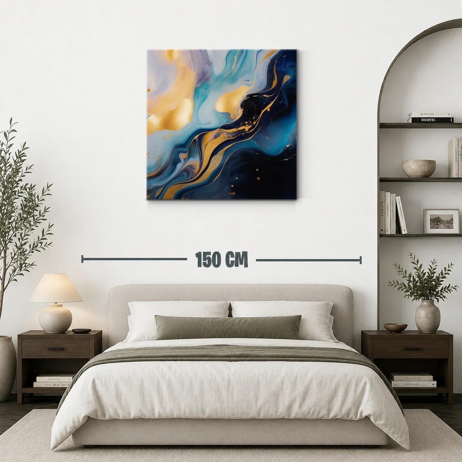 Cuadro abstracto con tonos dorados y azules intensos — miniatura 3