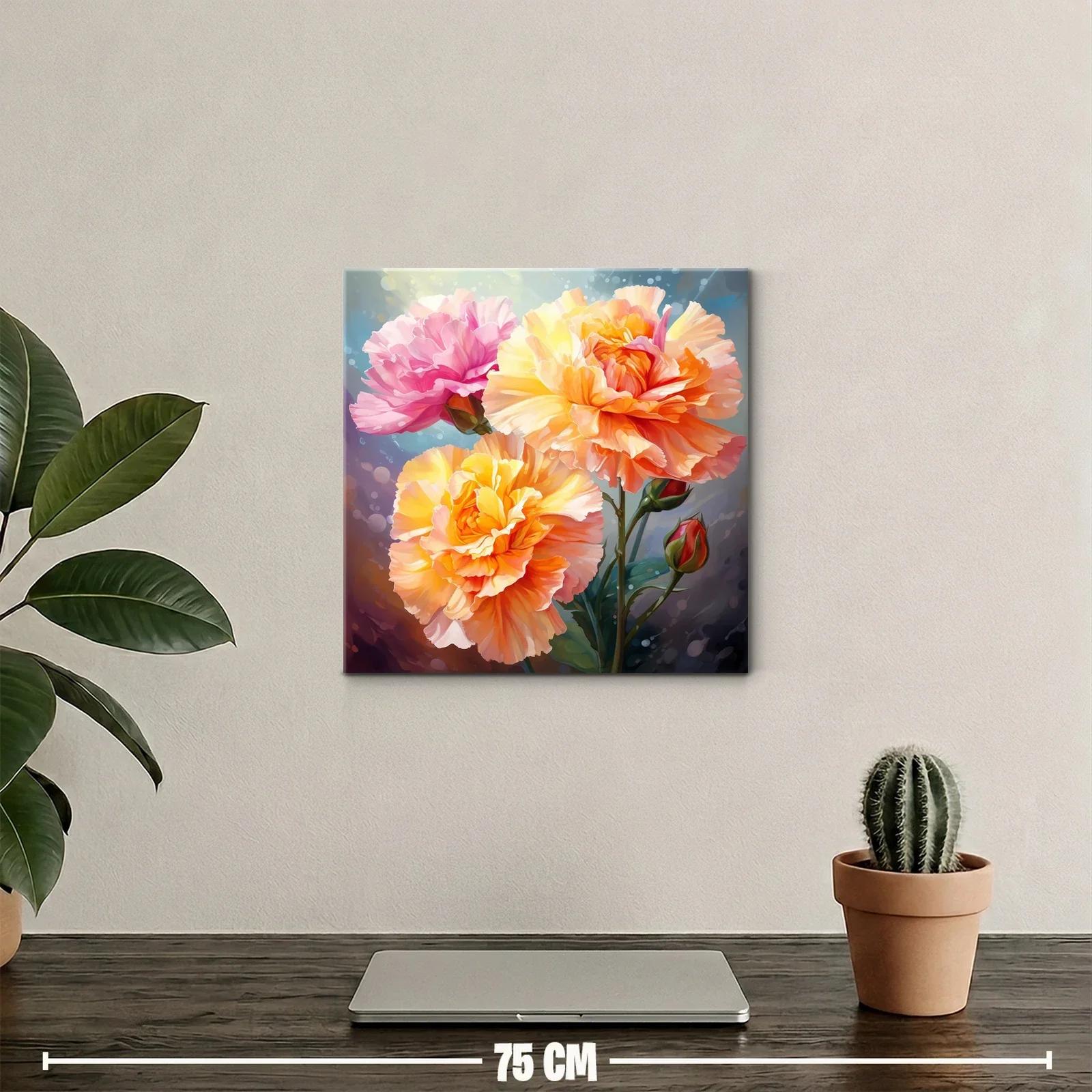 Cuadro floral vibrante con rosas en tonos cálidos y rosas — miniatura 2