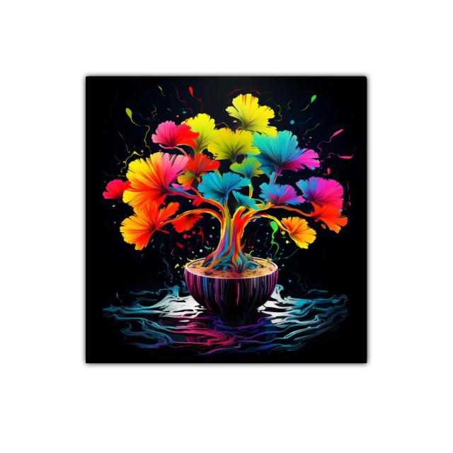 Árbol multicolor vibrante sobre fondo oscuro