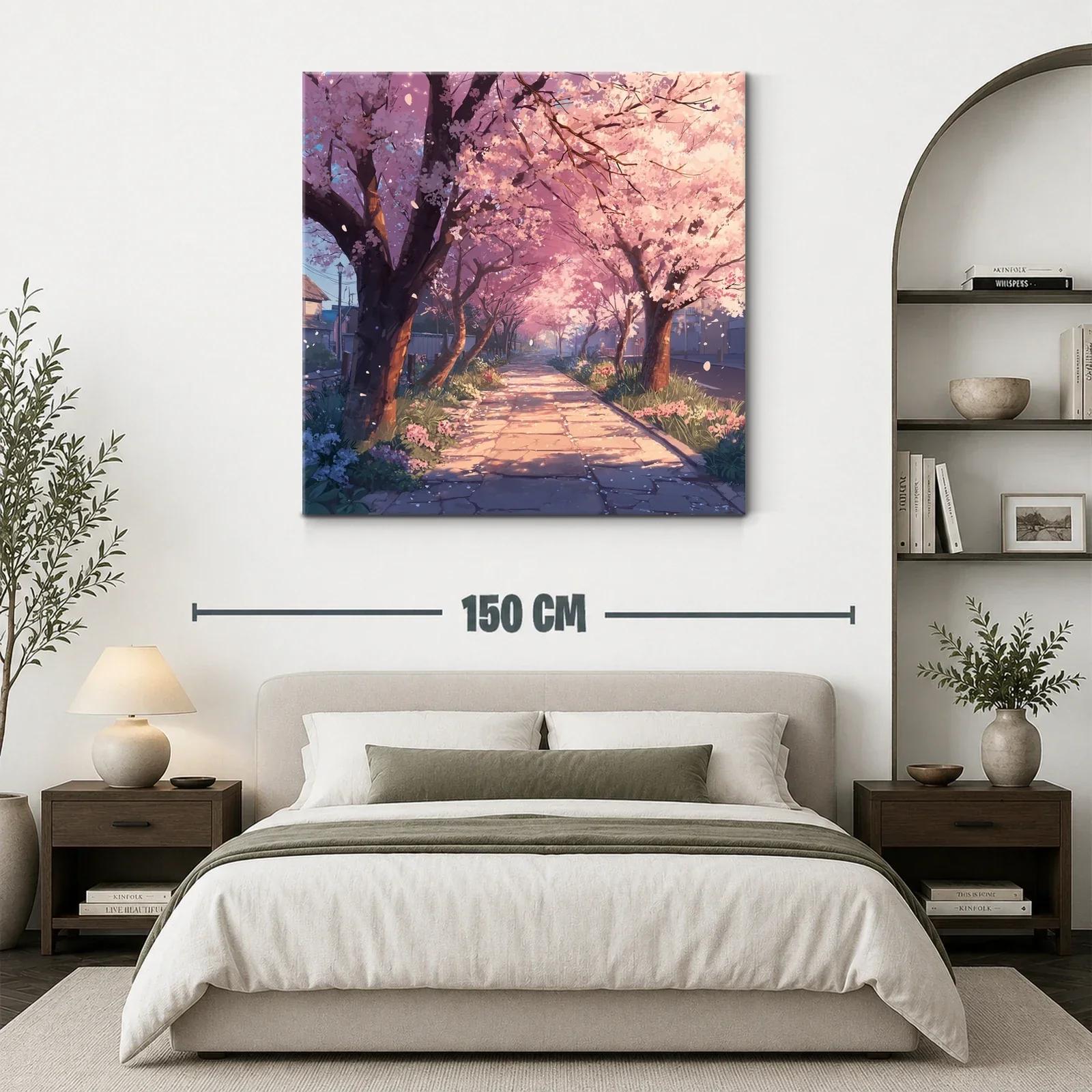 Camino de Cerezos en Flor bajo Luz Suave del Atardecer — miniatura 3