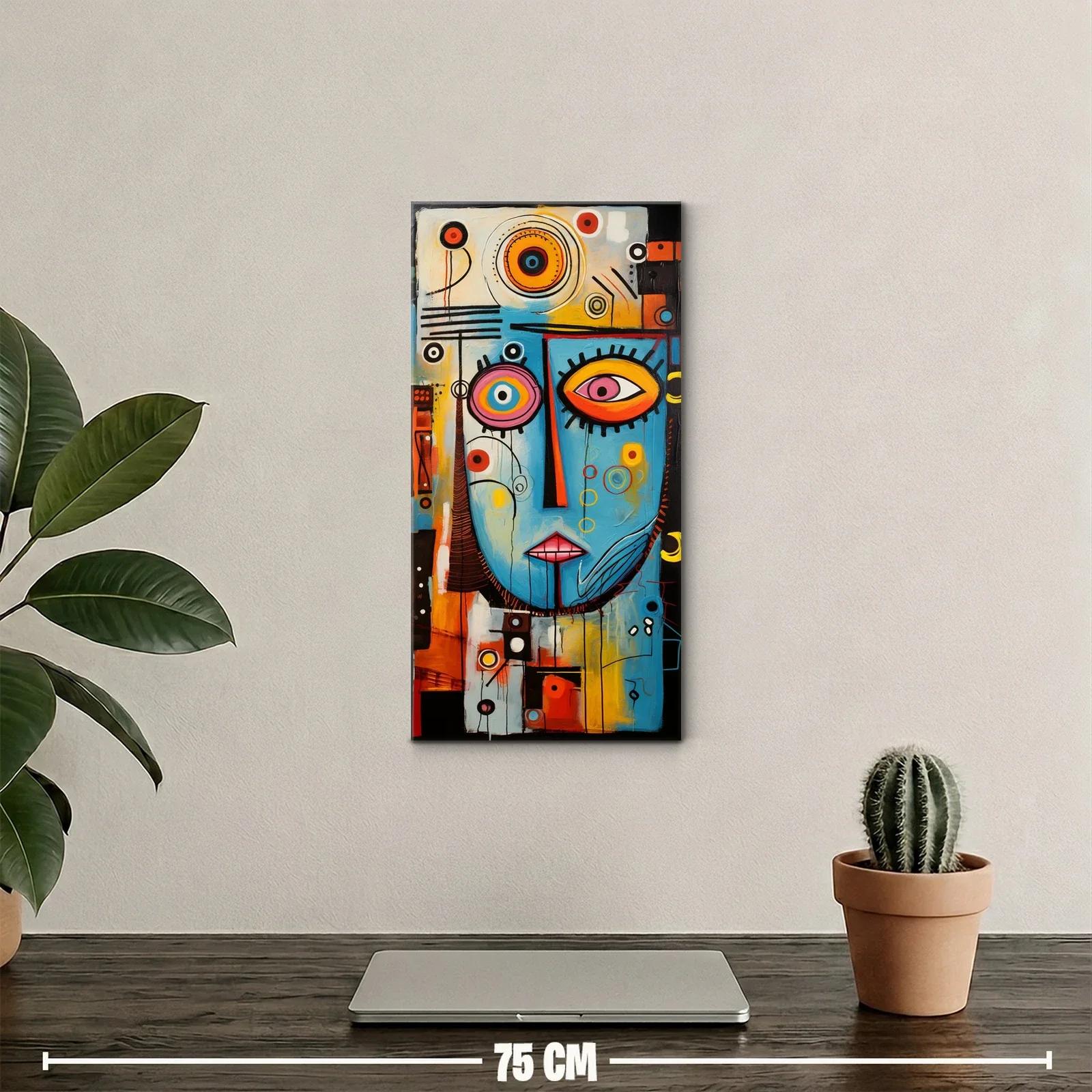 Cuadro rostro abstracto con líneas y círculos — miniatura 2