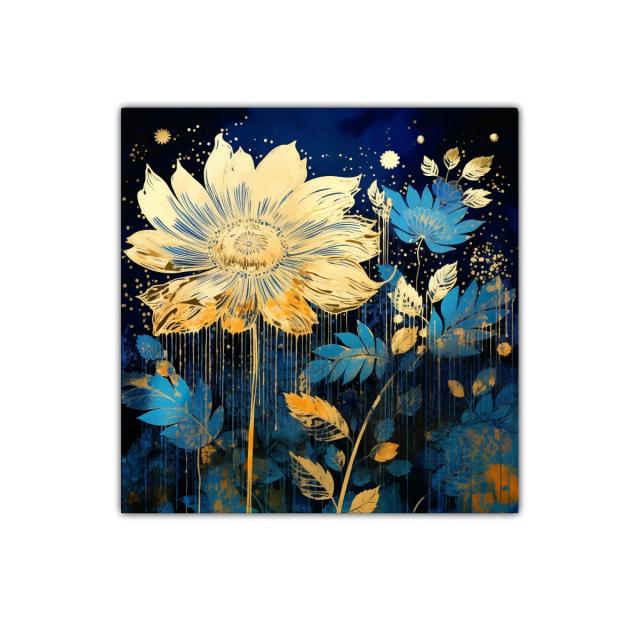 Flor dorada sobre fondo azul intenso para decoración elegante