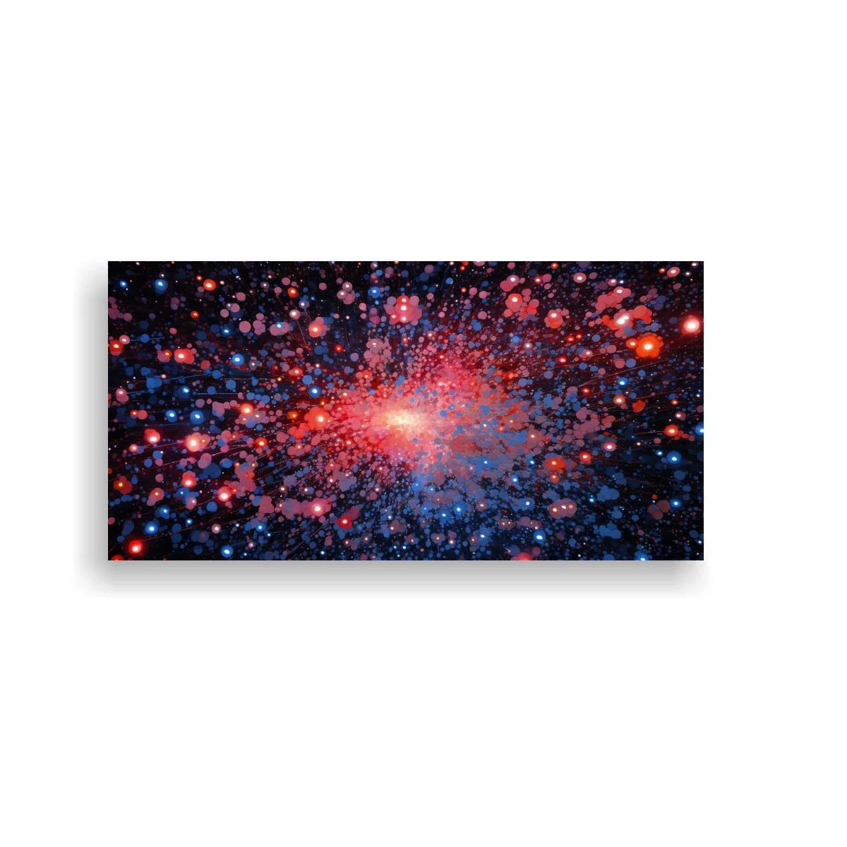 Cuadro galaxia espiral con núcleo brillante y halo rojizo azulado