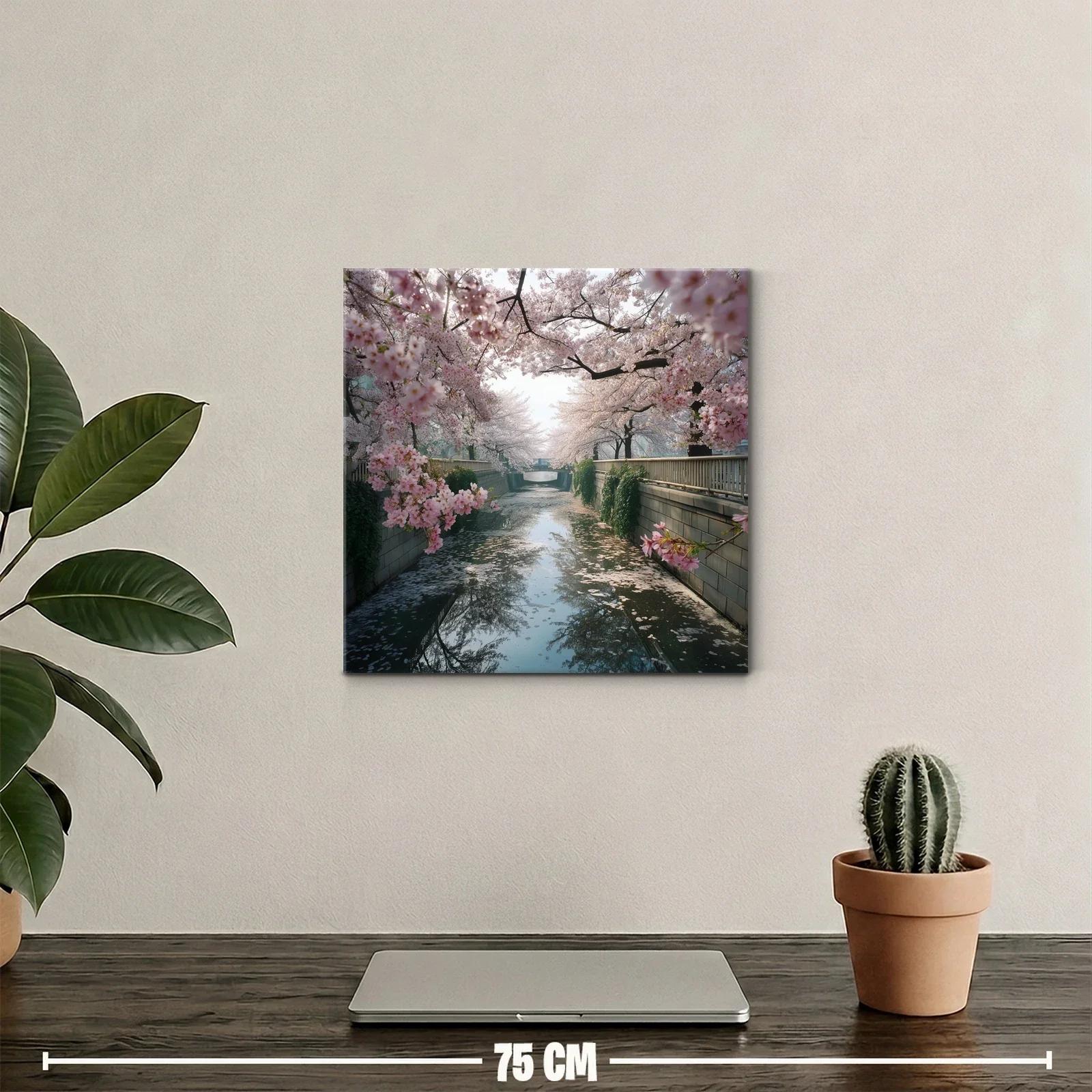 Paisaje sereno con cerezos en flor junto al río tranquilo — miniatura 2