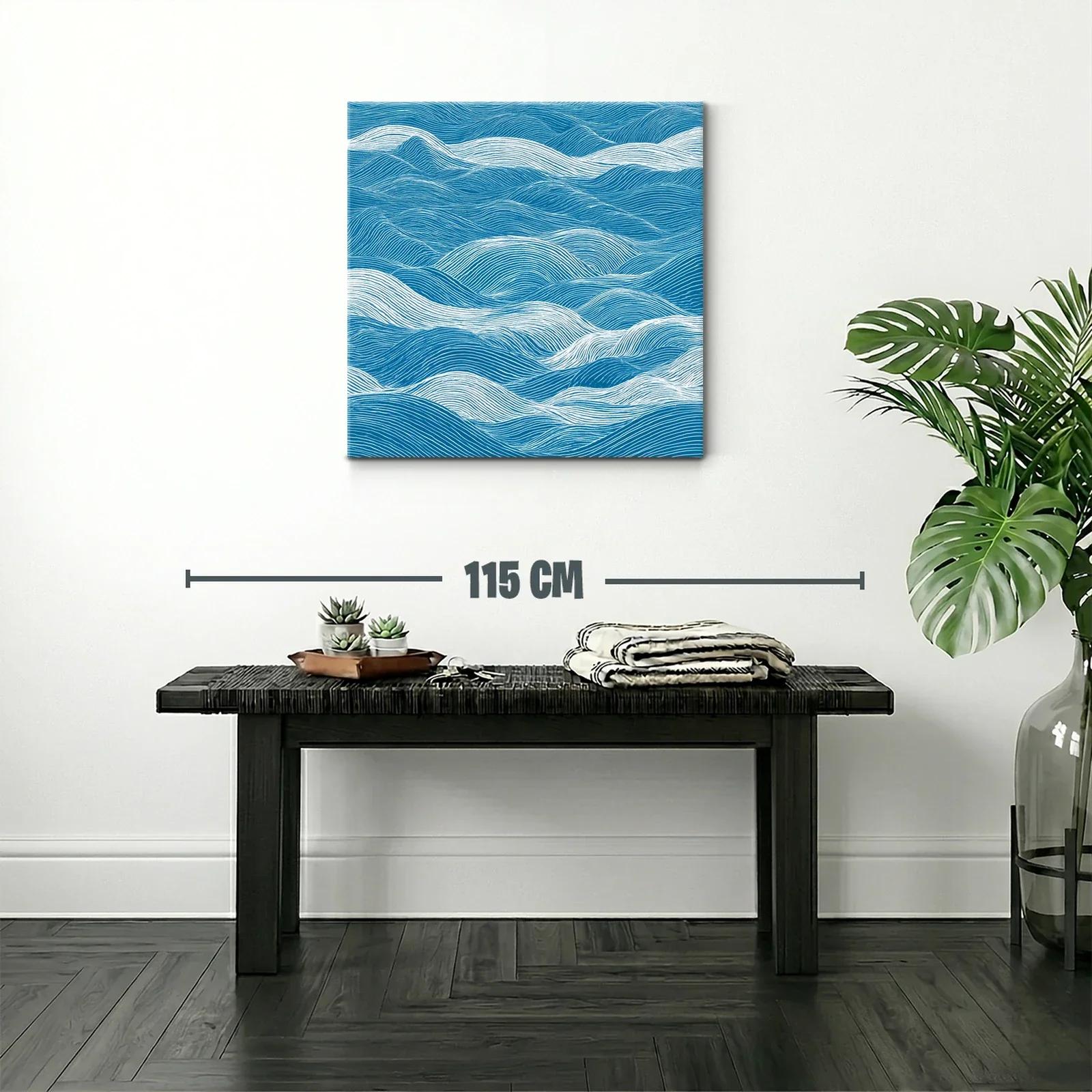 Cuadro Abstracto con Ondas en Tonos Azul y Blanco — miniatura 2