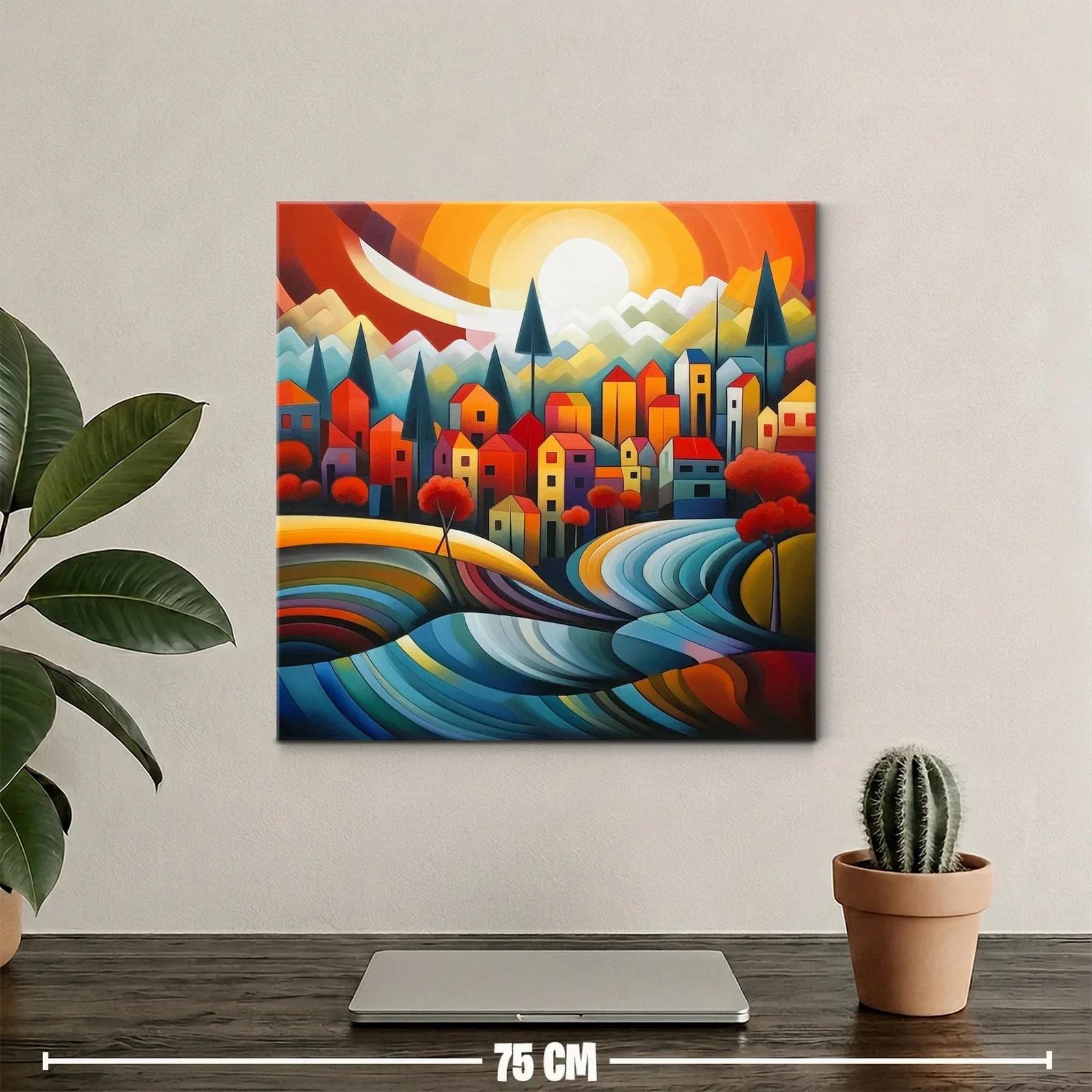 Paisaje urbano con tonos vibrantes y diseño geométrico — miniatura 2