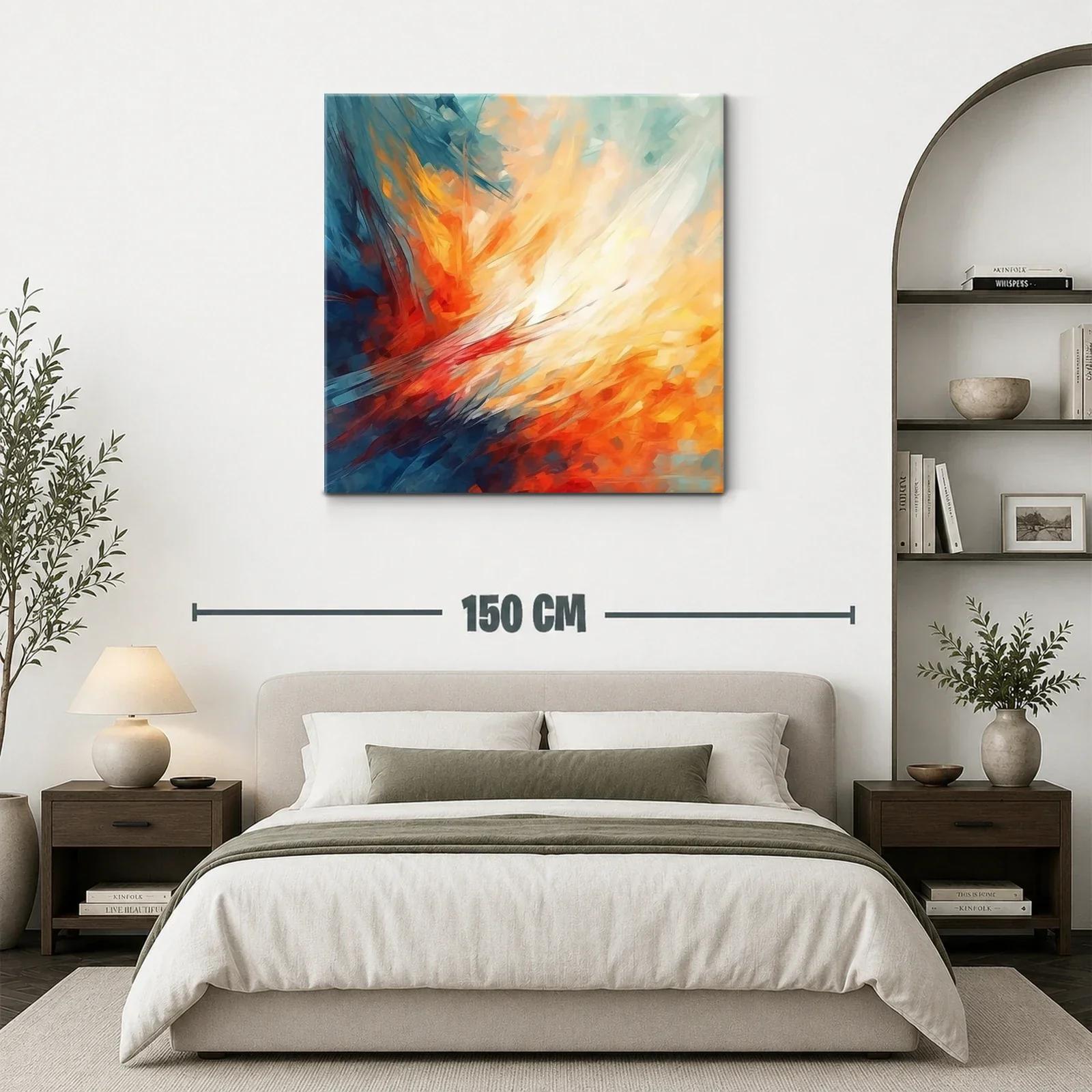 Cuadro abstracto con tonos cálidos y fríos vibrantes — miniatura 3