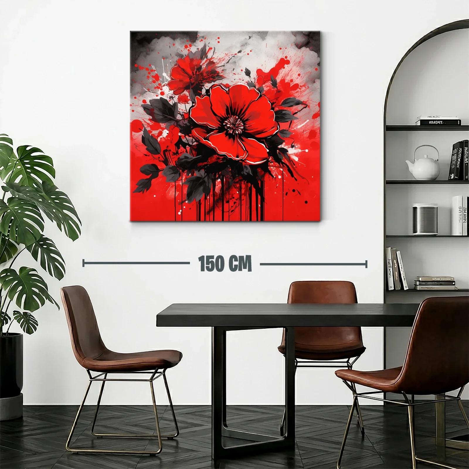 Impactante cuadro de flores rojas con fondo abstracto gris — miniatura 2