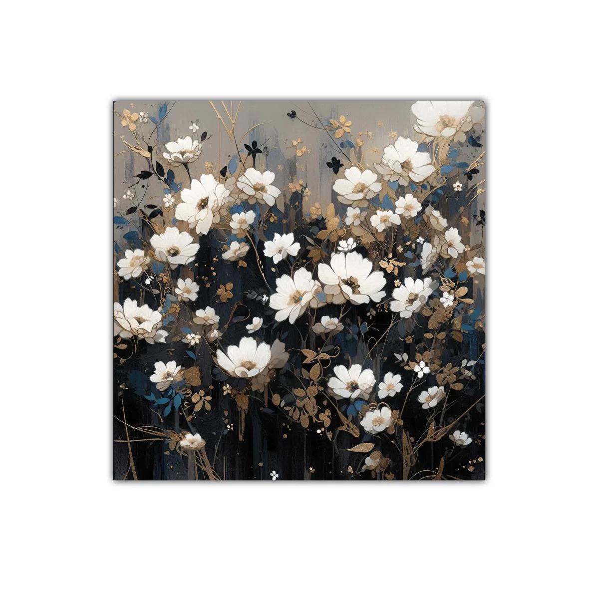 Cuadro decorativo con elegante ramo de flores blancas y doradas — imagen principal