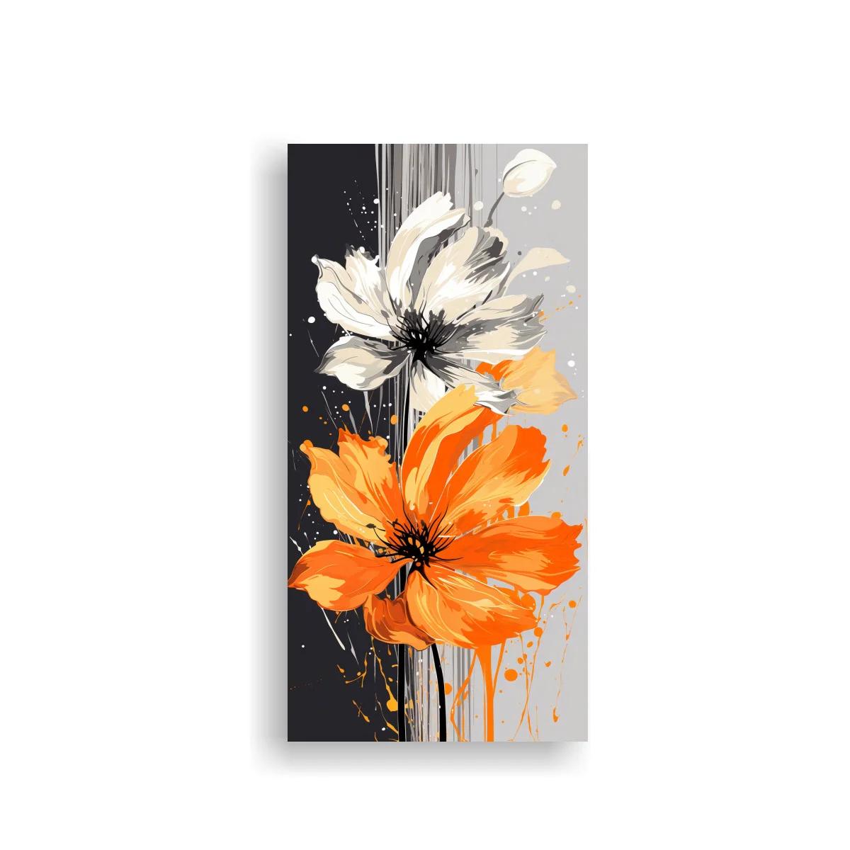 Cuadro cosmos blanco y naranja con salpicaduras expresivas