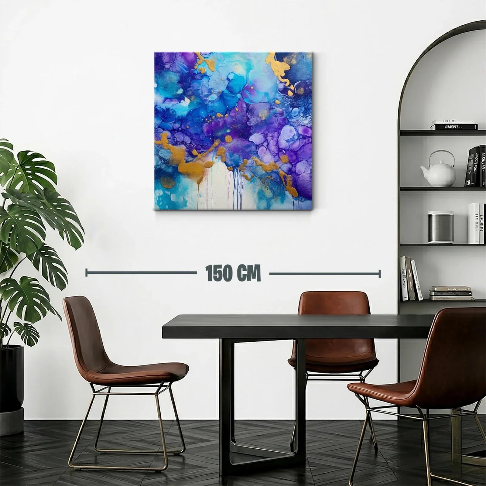 Cuadro abstracto en tonos azules y violetas con notas doradas — miniatura 2