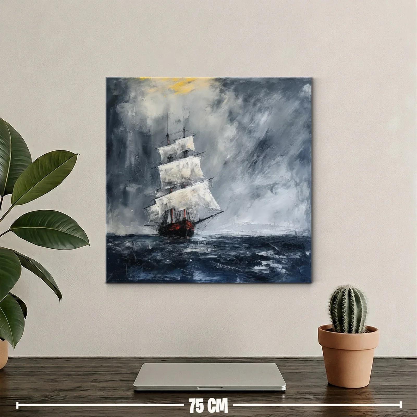 Barco velero navegando en mar tormentoso al atardecer — miniatura 2
